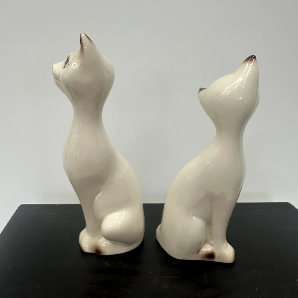 Vintage Mid Century Modern Loving Siamese Cat Figurine Pair Taiwan 8